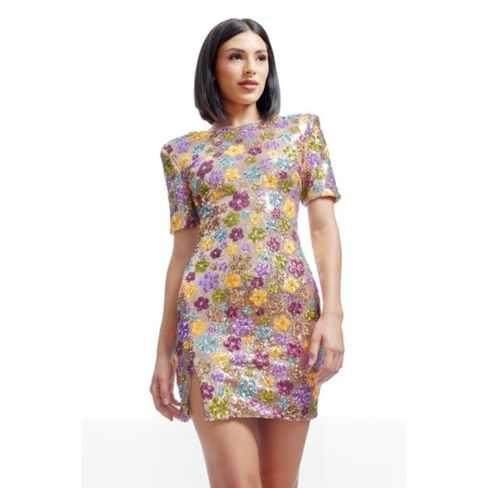 NWT Dress the Population Women's Maddox Floral Sequin Bodycon Dress Sz M $318